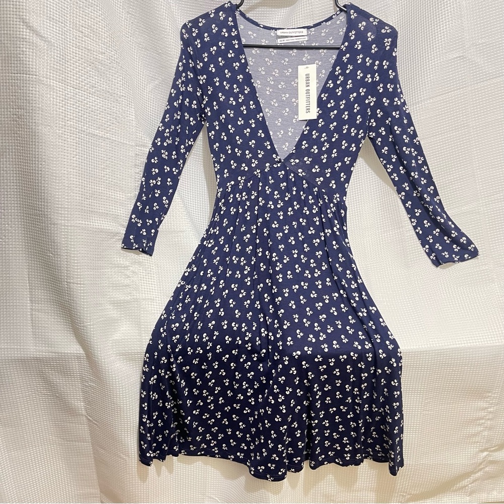 Urban Outfitters Navy Floral Long Sleeve Dress